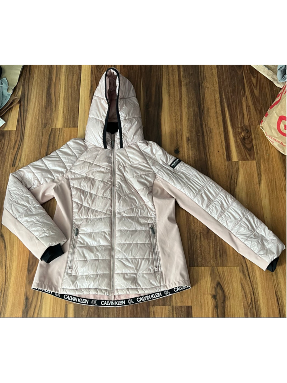Women's Calvin Klein Performance Puffer Jacket Size L Pink Black